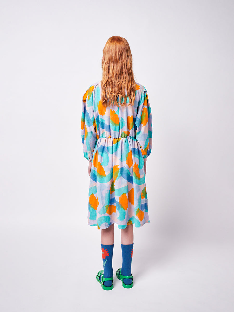Brushstrokes all over woven midi dress