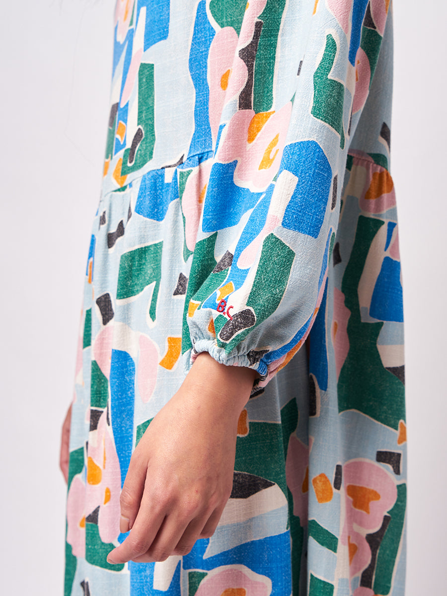 Floral print long flared dress