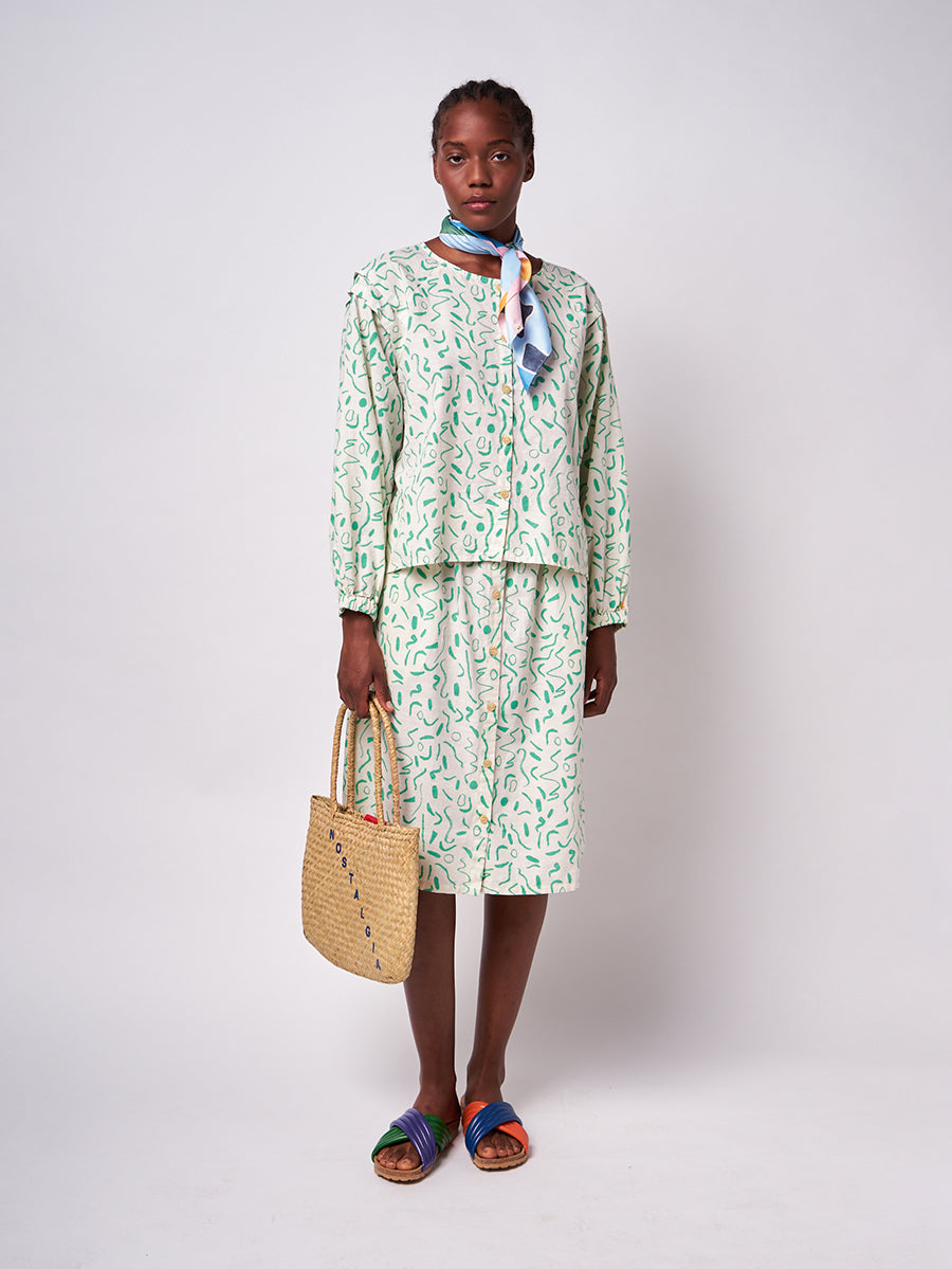 Serpentine printed buttoned skirt
