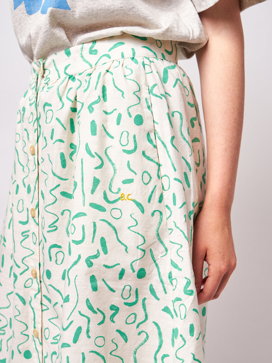 Serpentine printed buttoned skirt