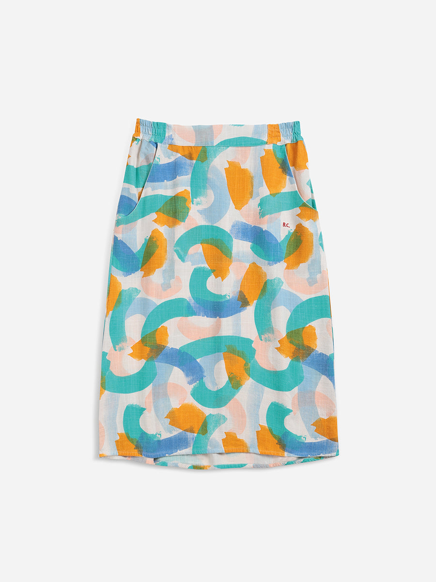Brushstrokes printed midi skirt