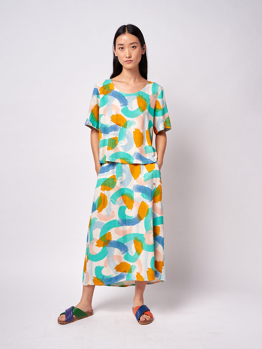Brushstrokes printed midi skirt