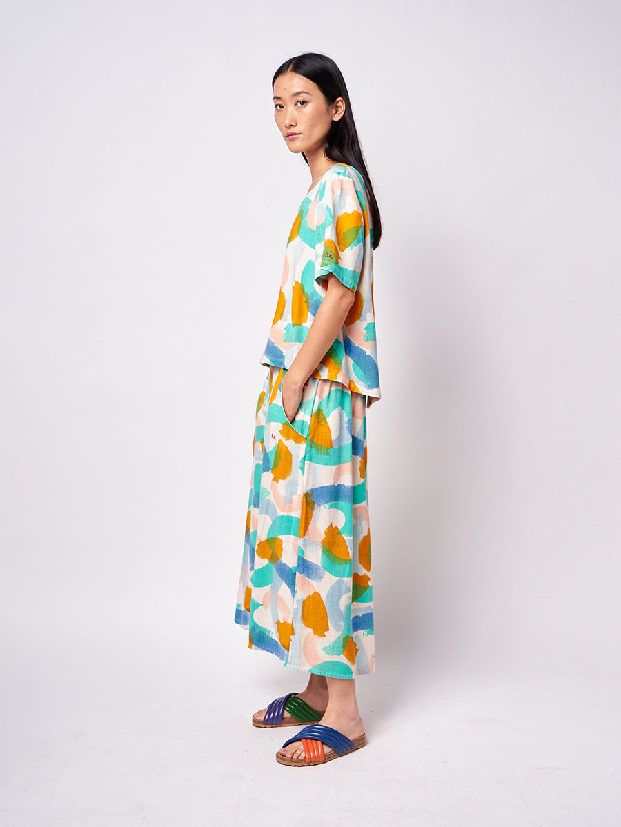 Brushstrokes printed midi skirt