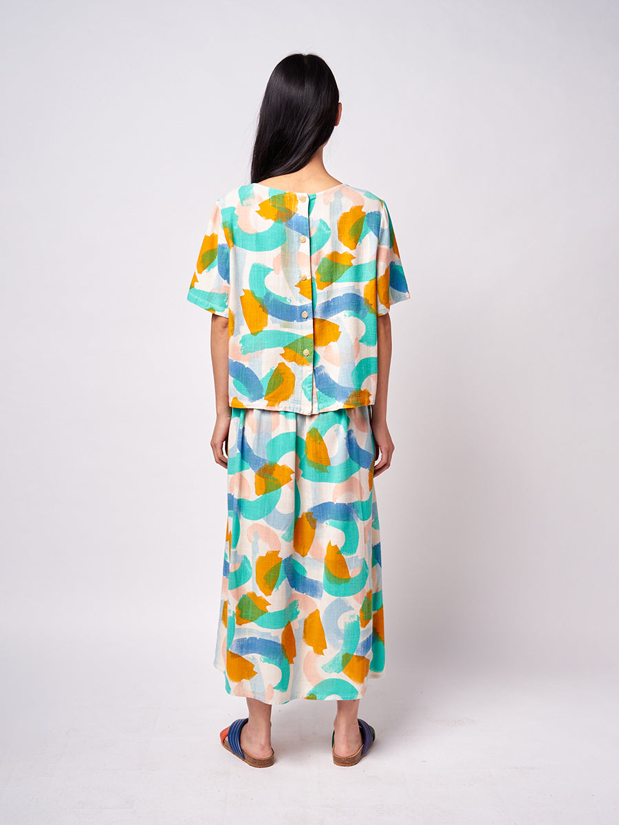Brushstrokes printed midi skirt
