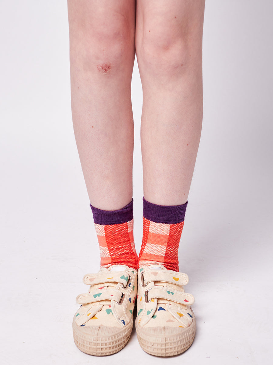 Red checkered short socks