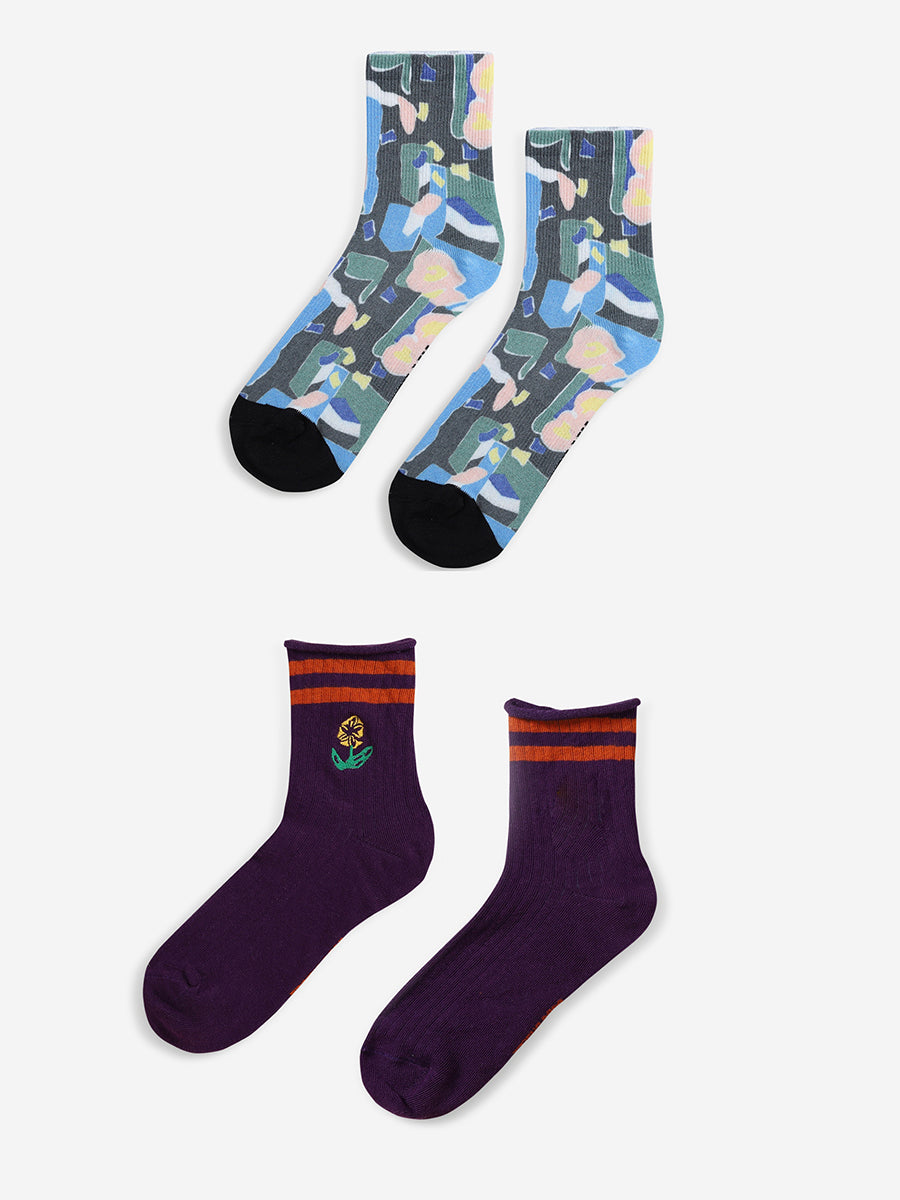 Floral 2-pack short socks