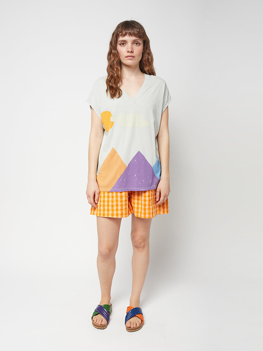 Landscape V-neck loose T-shirt