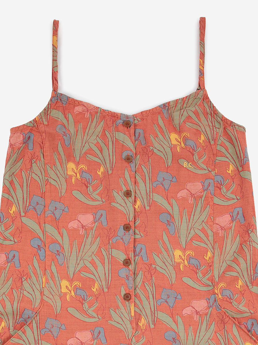 Floral print strap buttoned jumpsuit