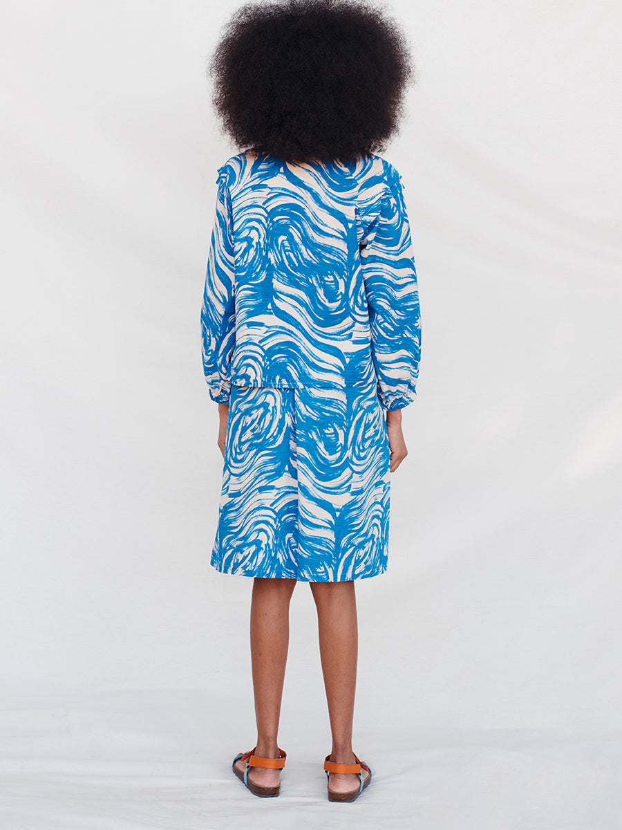 Waves all over buttoned midi skirt