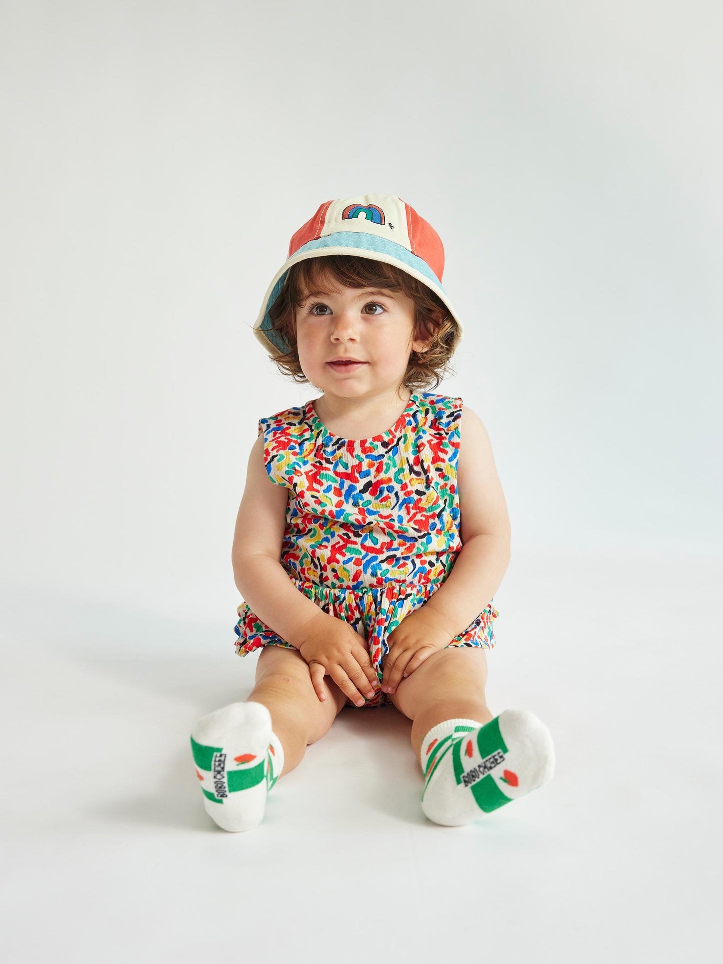 Confetti all over ruffle woven romper