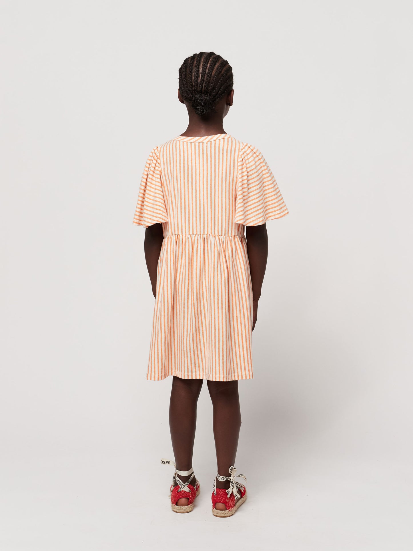 Vertical Stripes ruffle sleeves dress