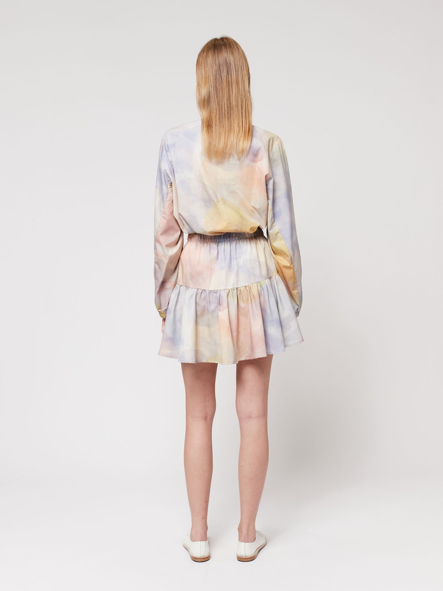 Skylight print ruffle short skirt