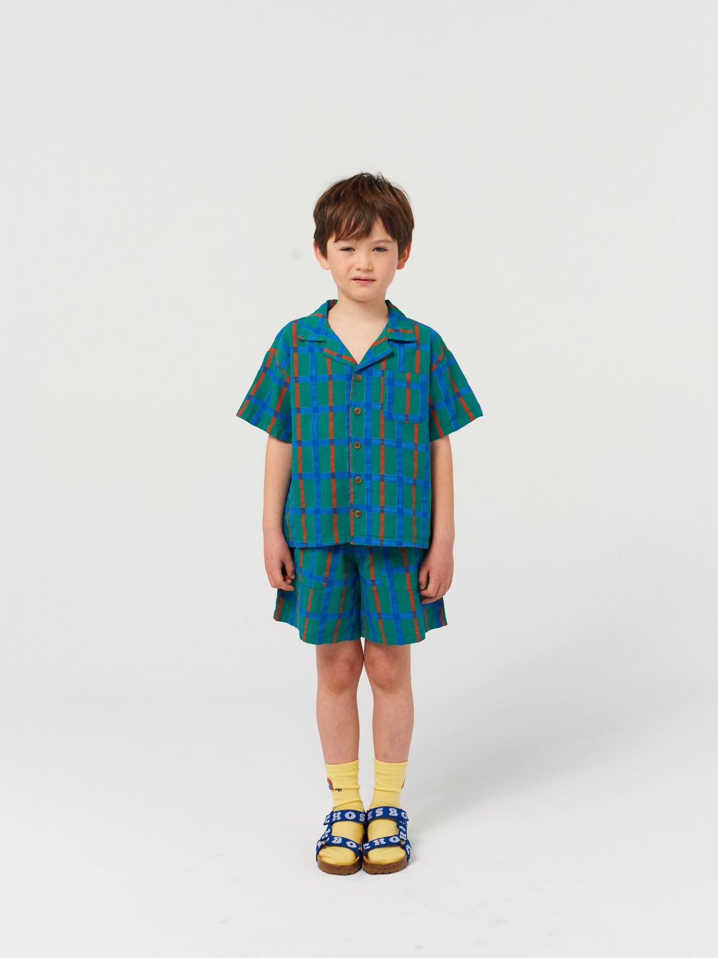 Green check all over woven bermuda