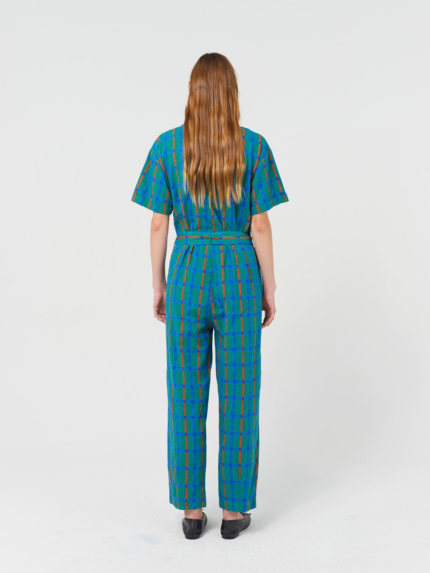 Green checked all over overall