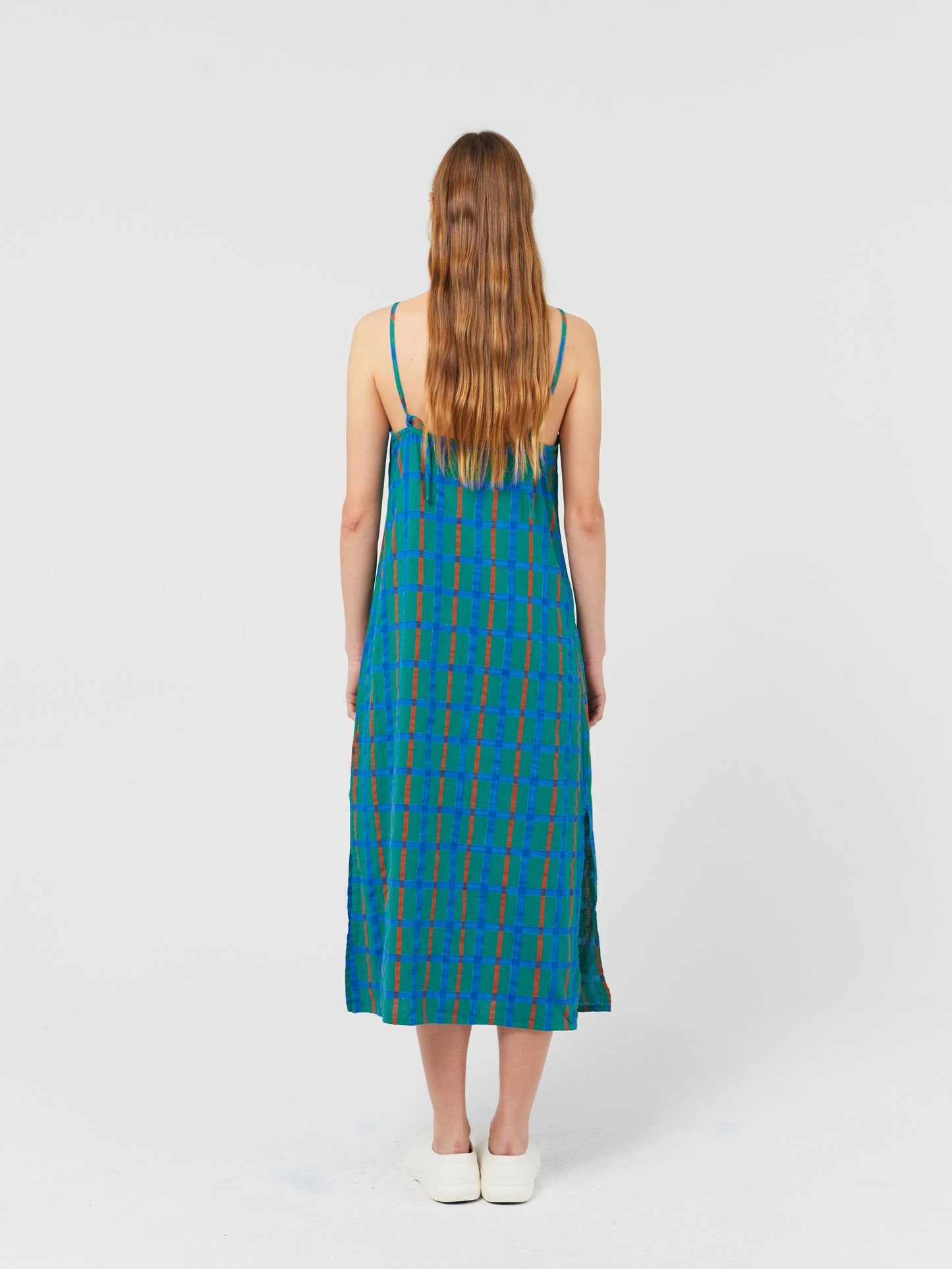 Green checked all over dress