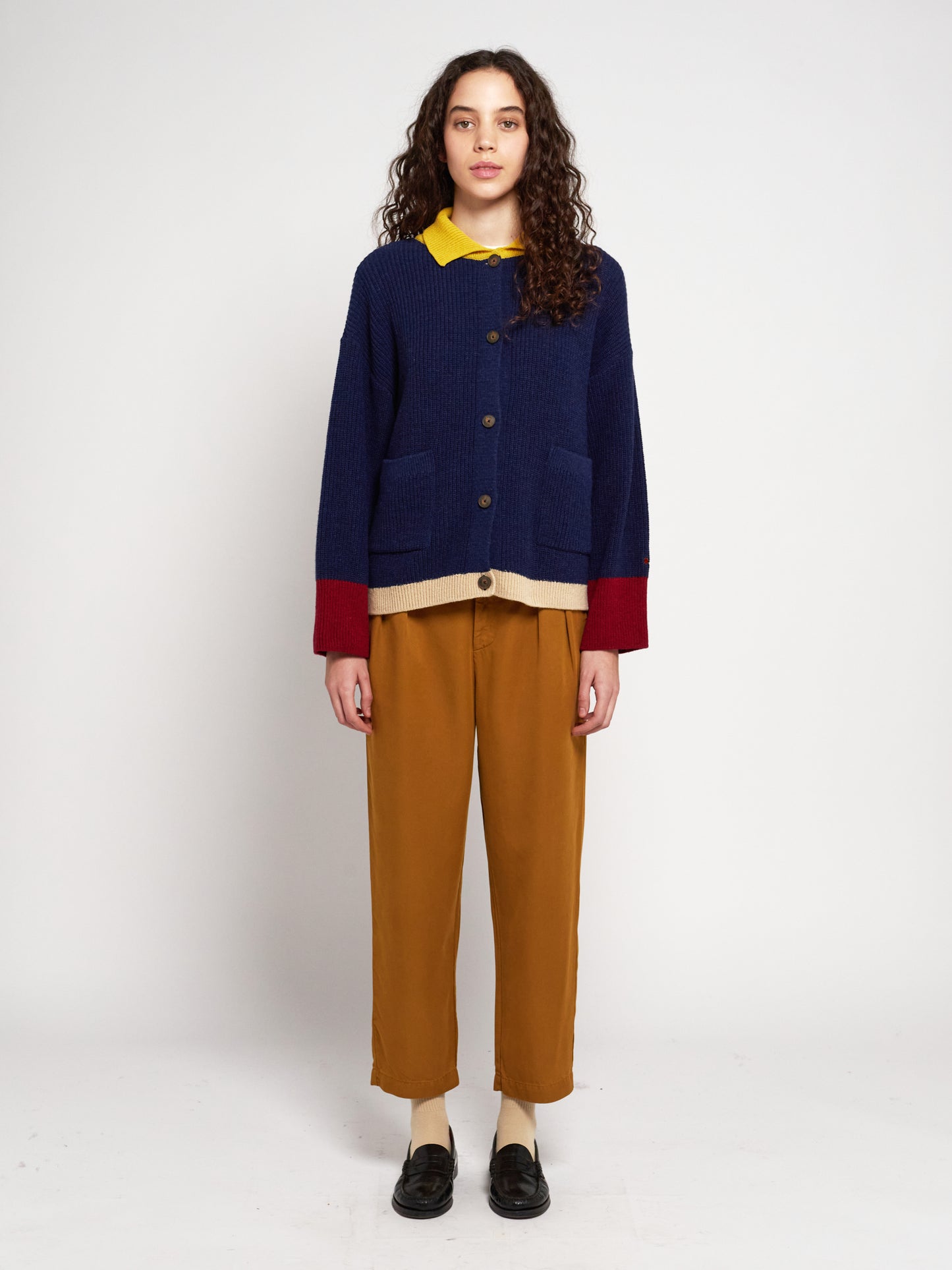 Color block collar cardigan