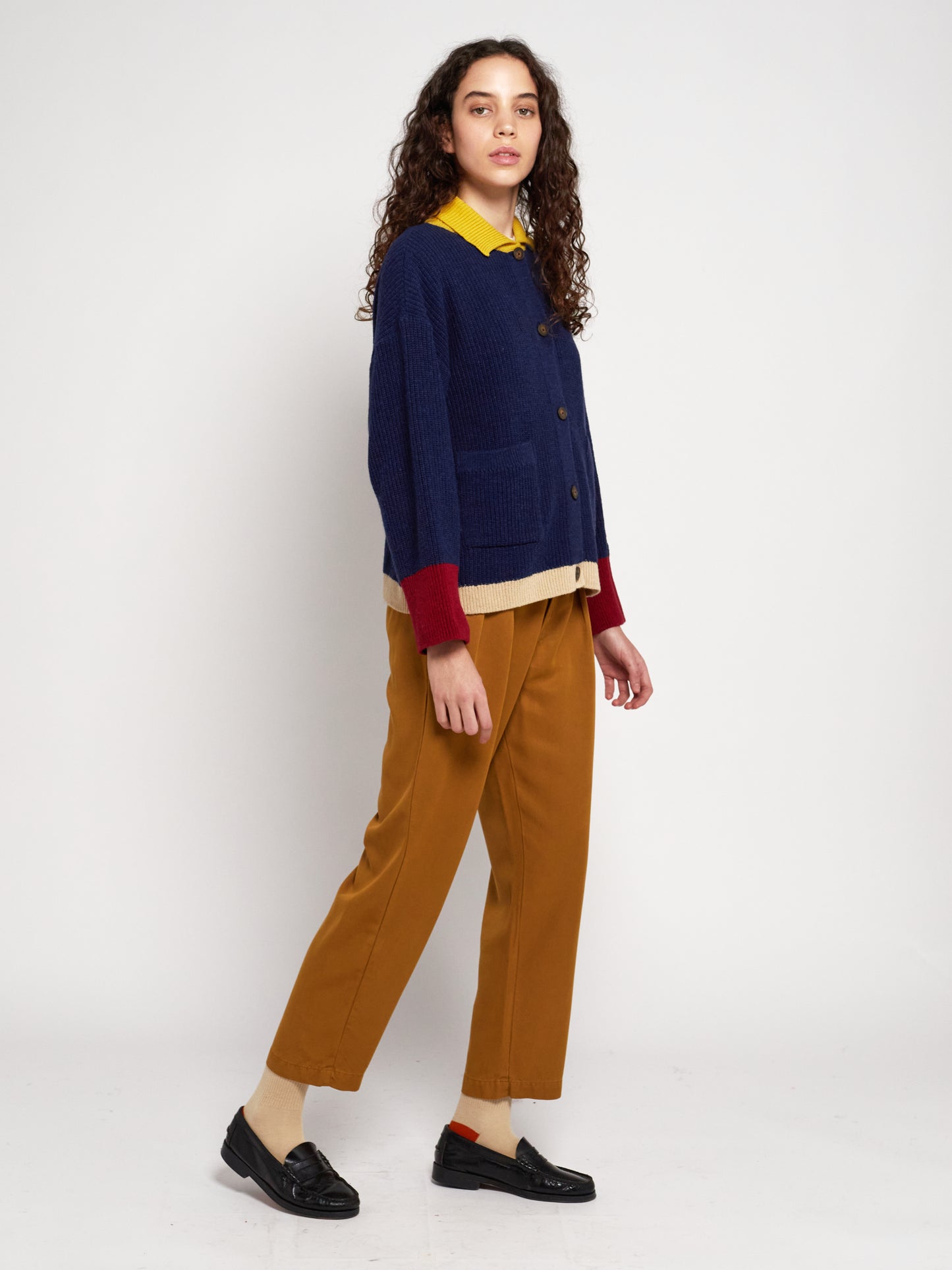 Color block collar cardigan