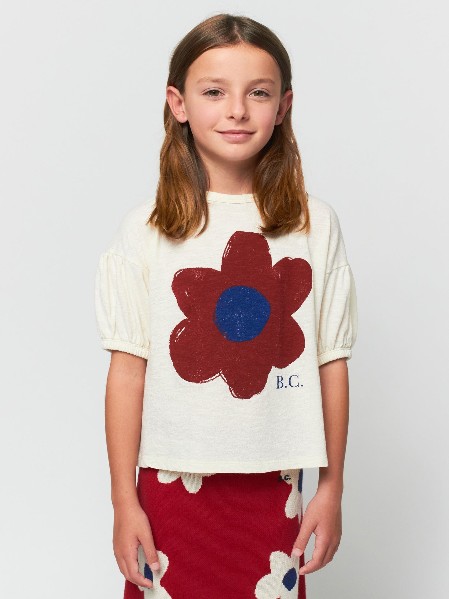 Big Flower puffed sleeves T-shirt
