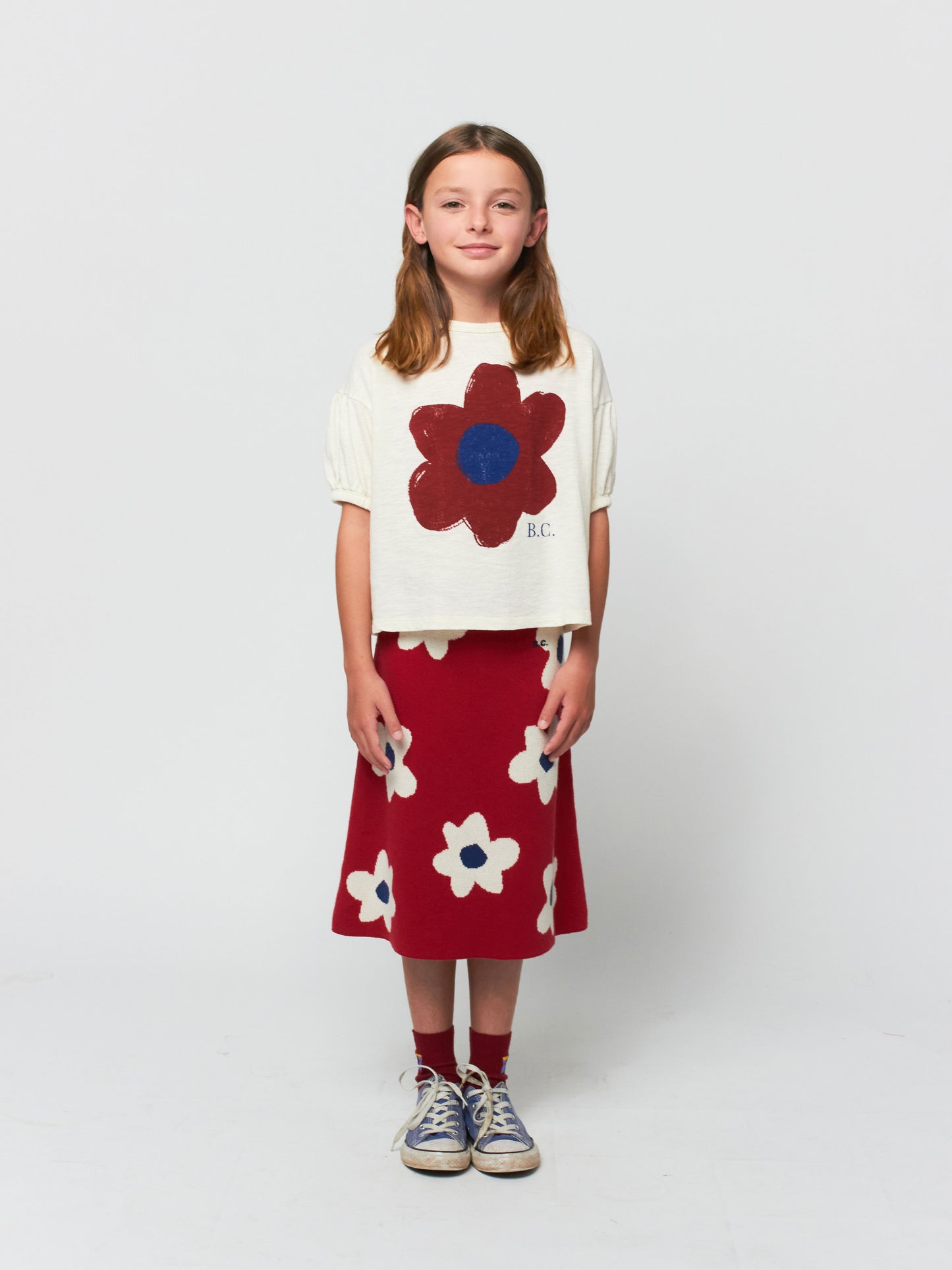 Big Flower puffed sleeves T-shirt