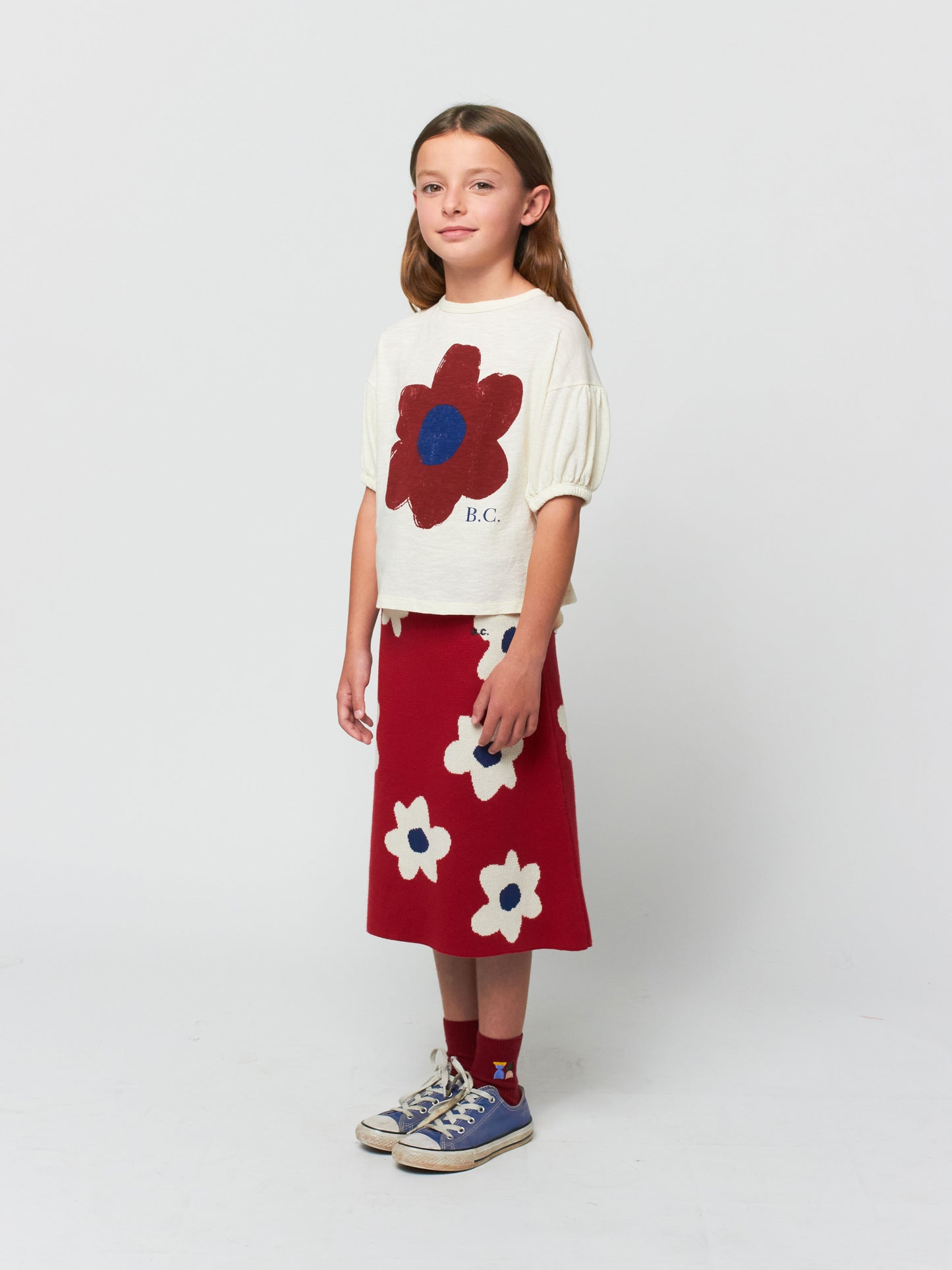 Big Flower puffed sleeves T-shirt
