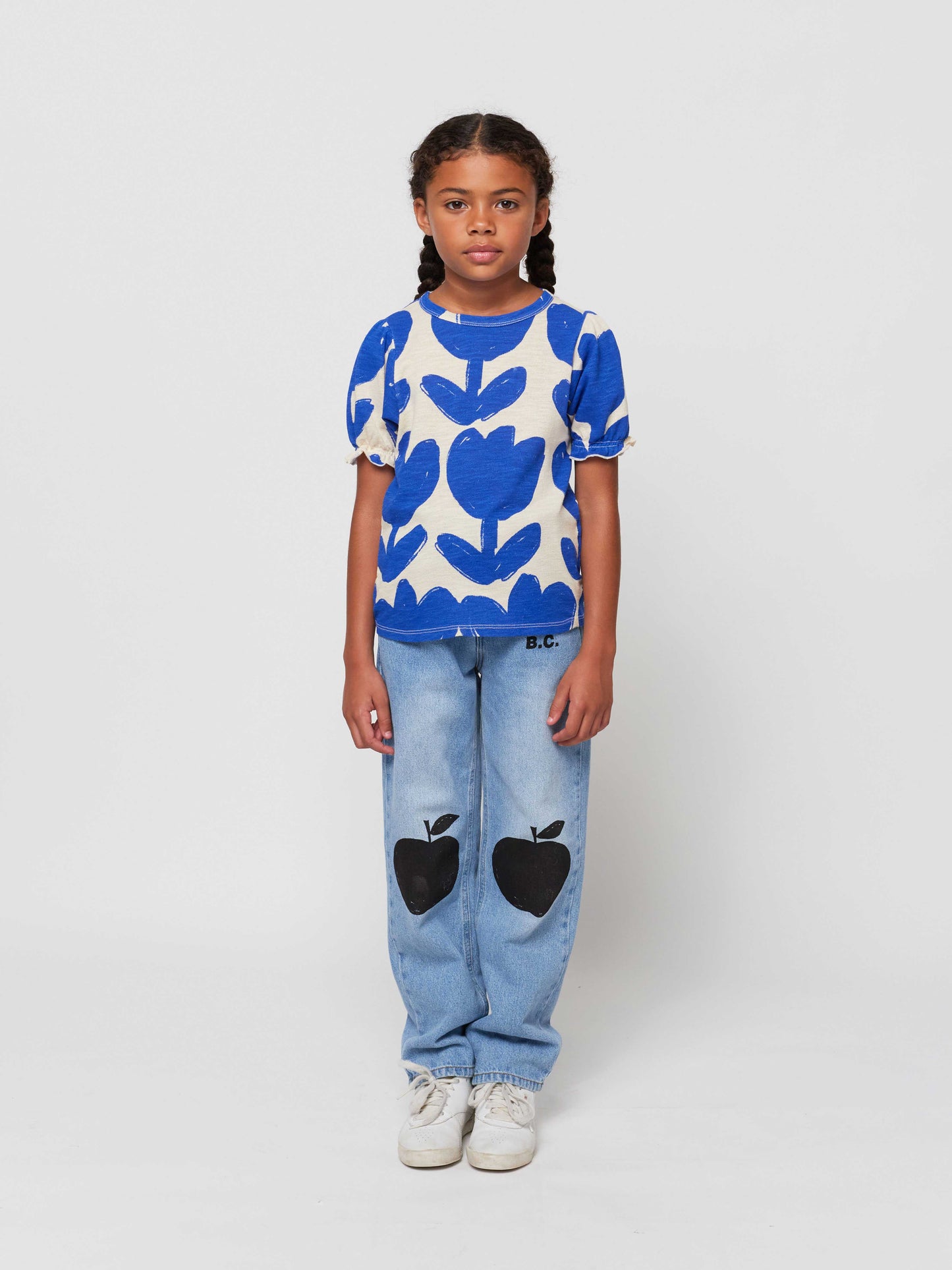Retro Flowers all over puffed sleeves T-shirt