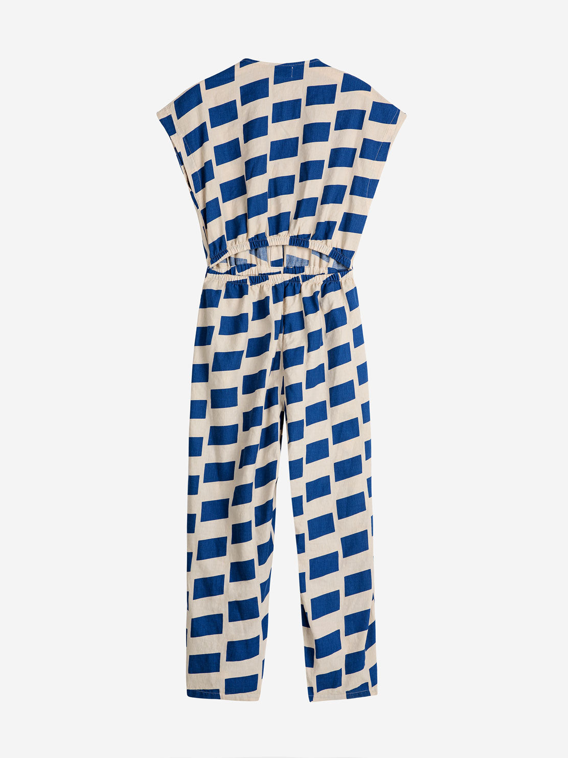 Check flared short sleeve overall
