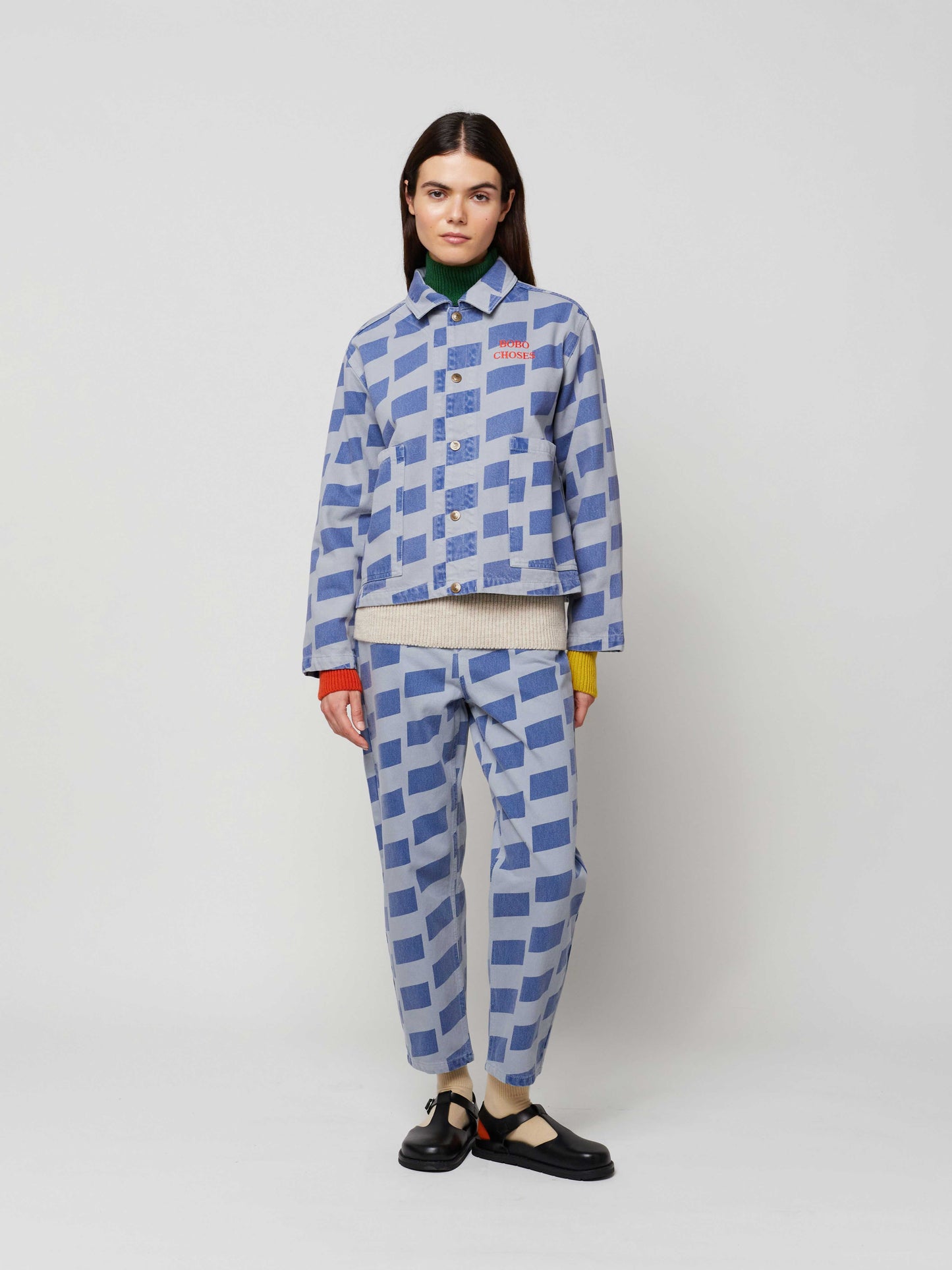 Checkered all over denim jacket
