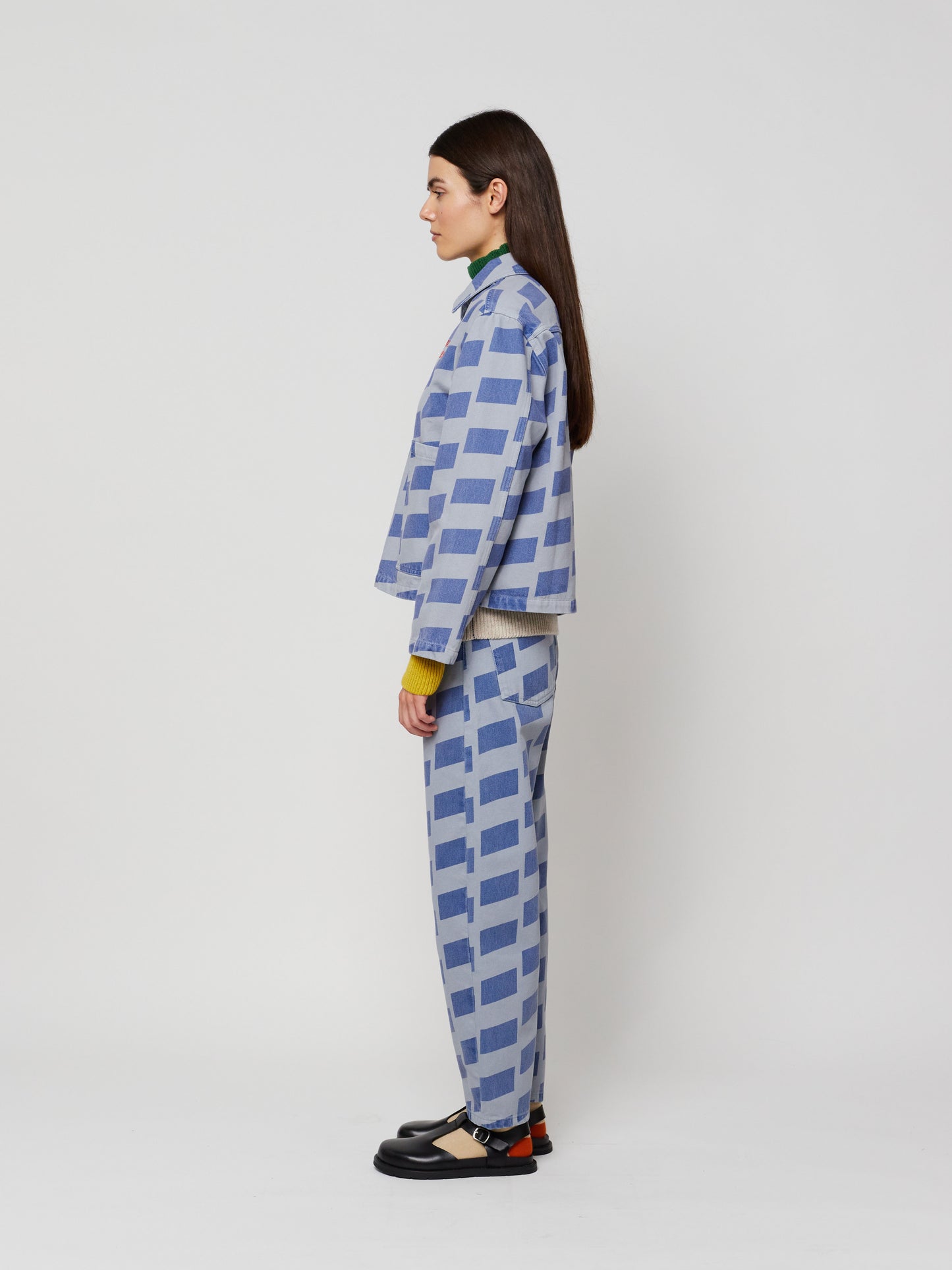 Checkered all over denim jacket