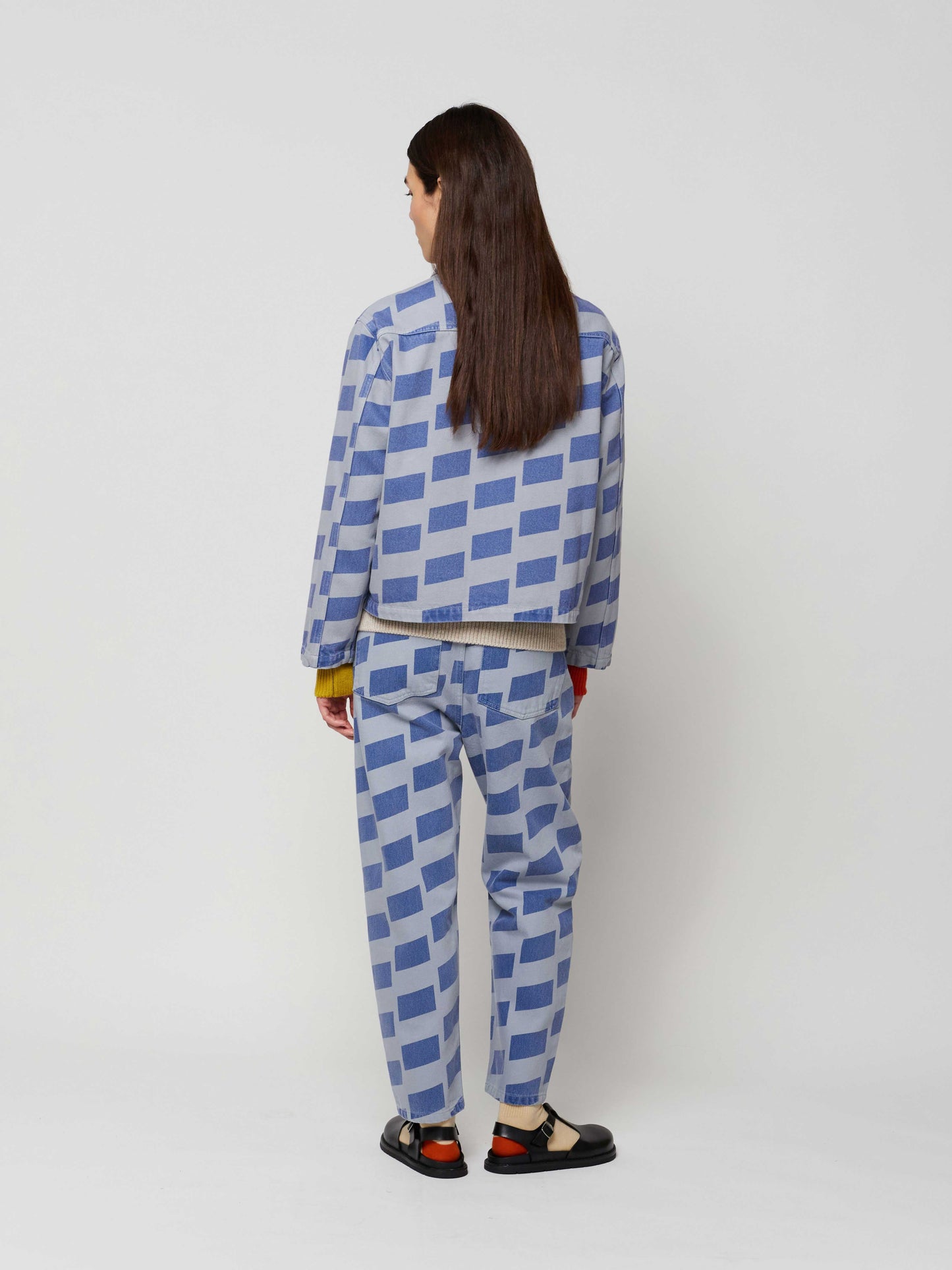 Checkered all over denim jacket