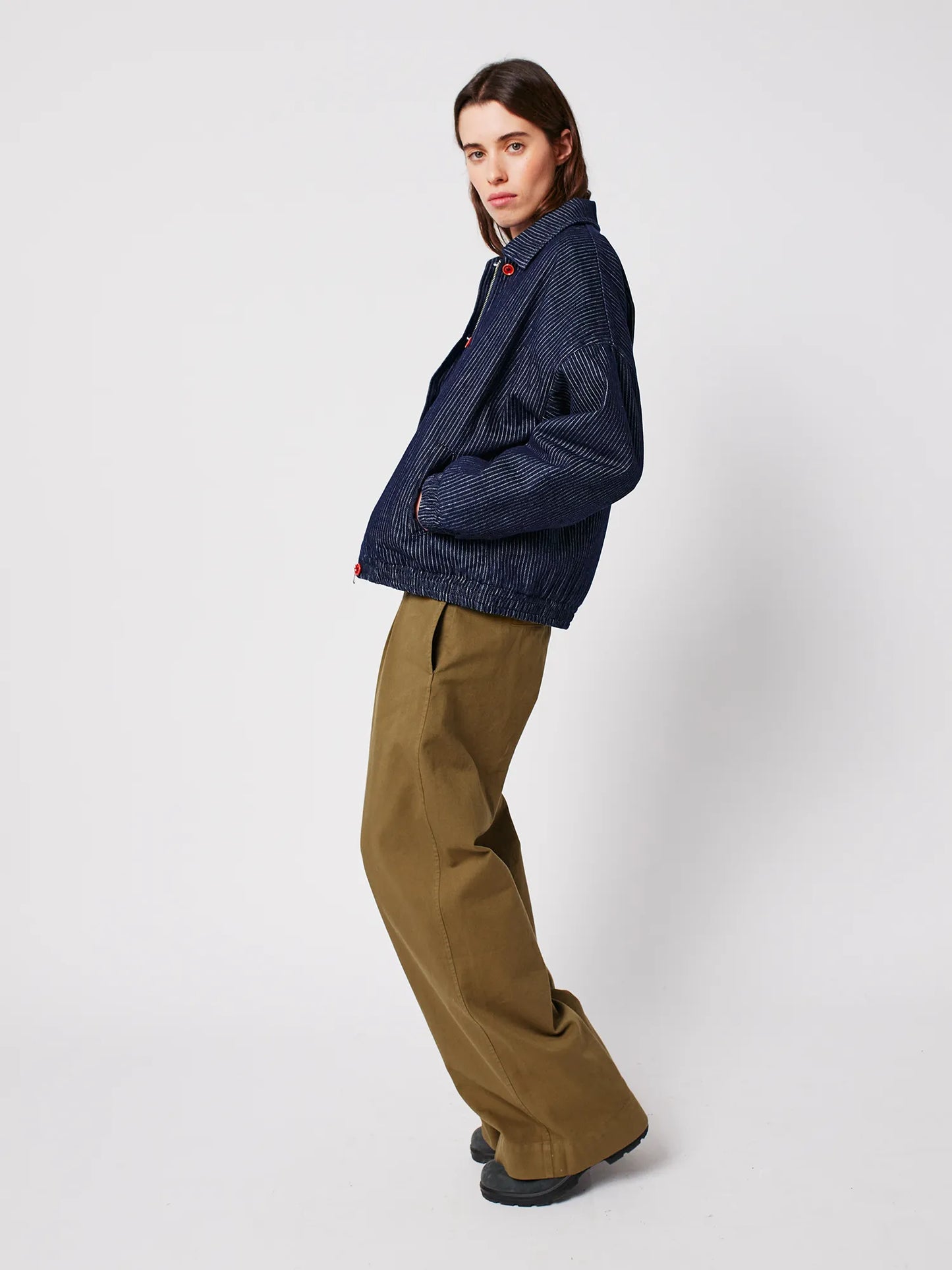 Jaqueta bomber de ratlles denim