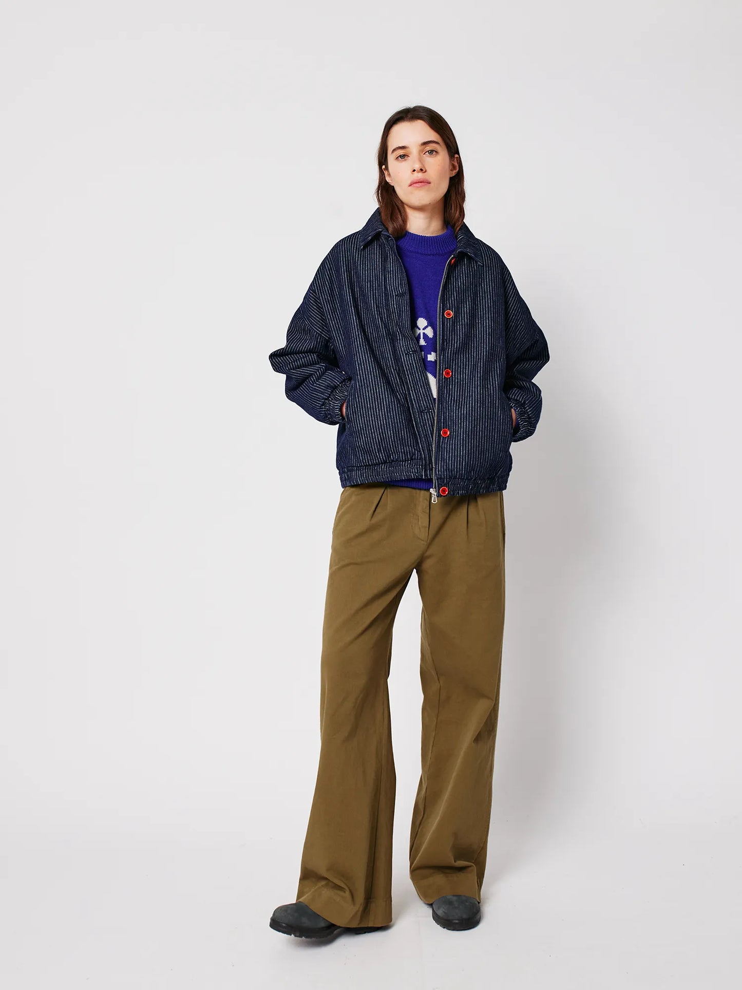 Jaqueta bomber de ratlles denim