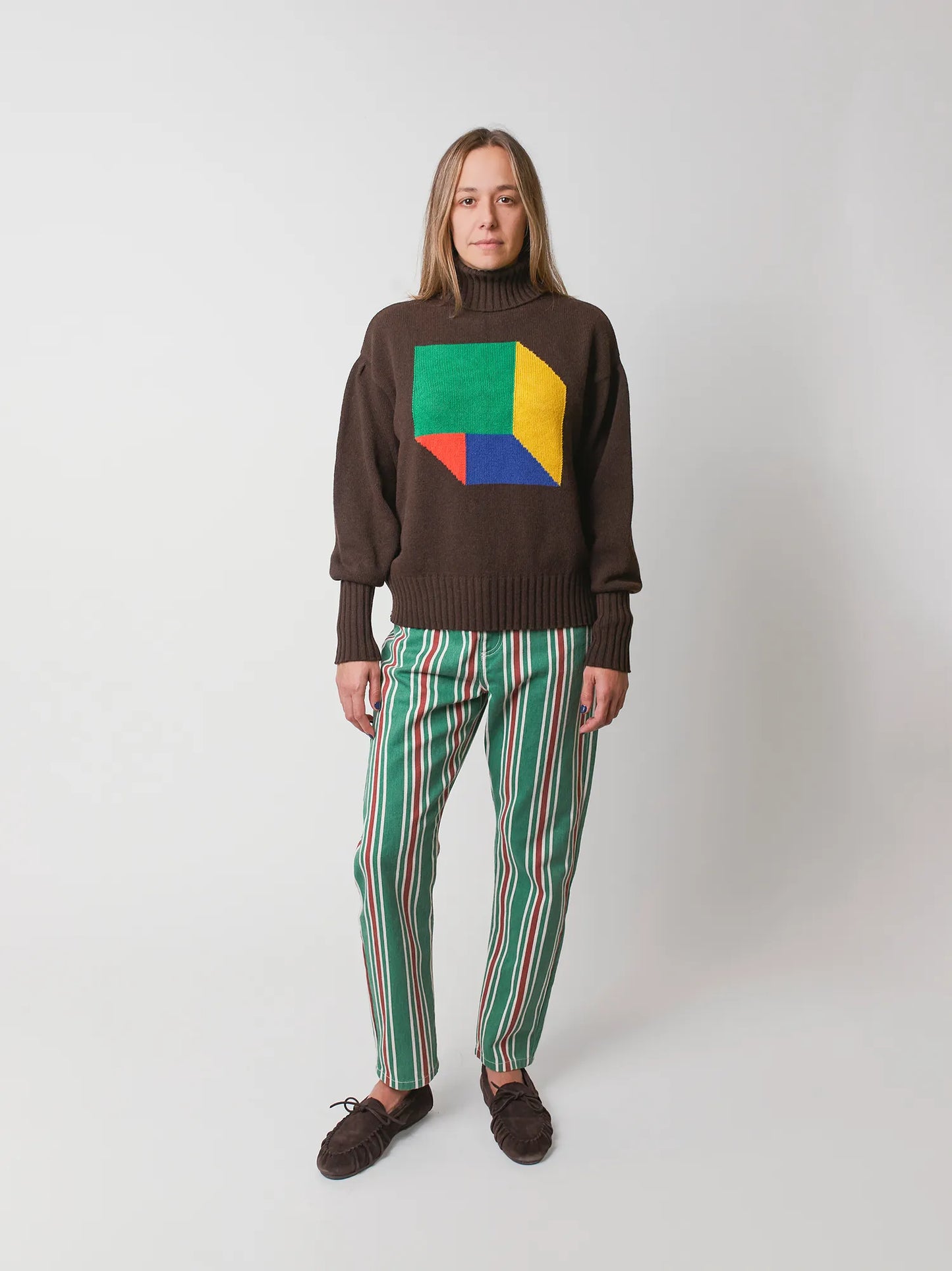 Color cube turtle neck jumper