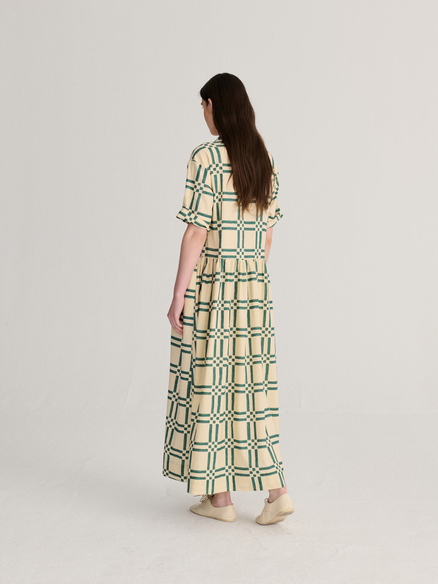 Vestit midi de popelín estampat Squares