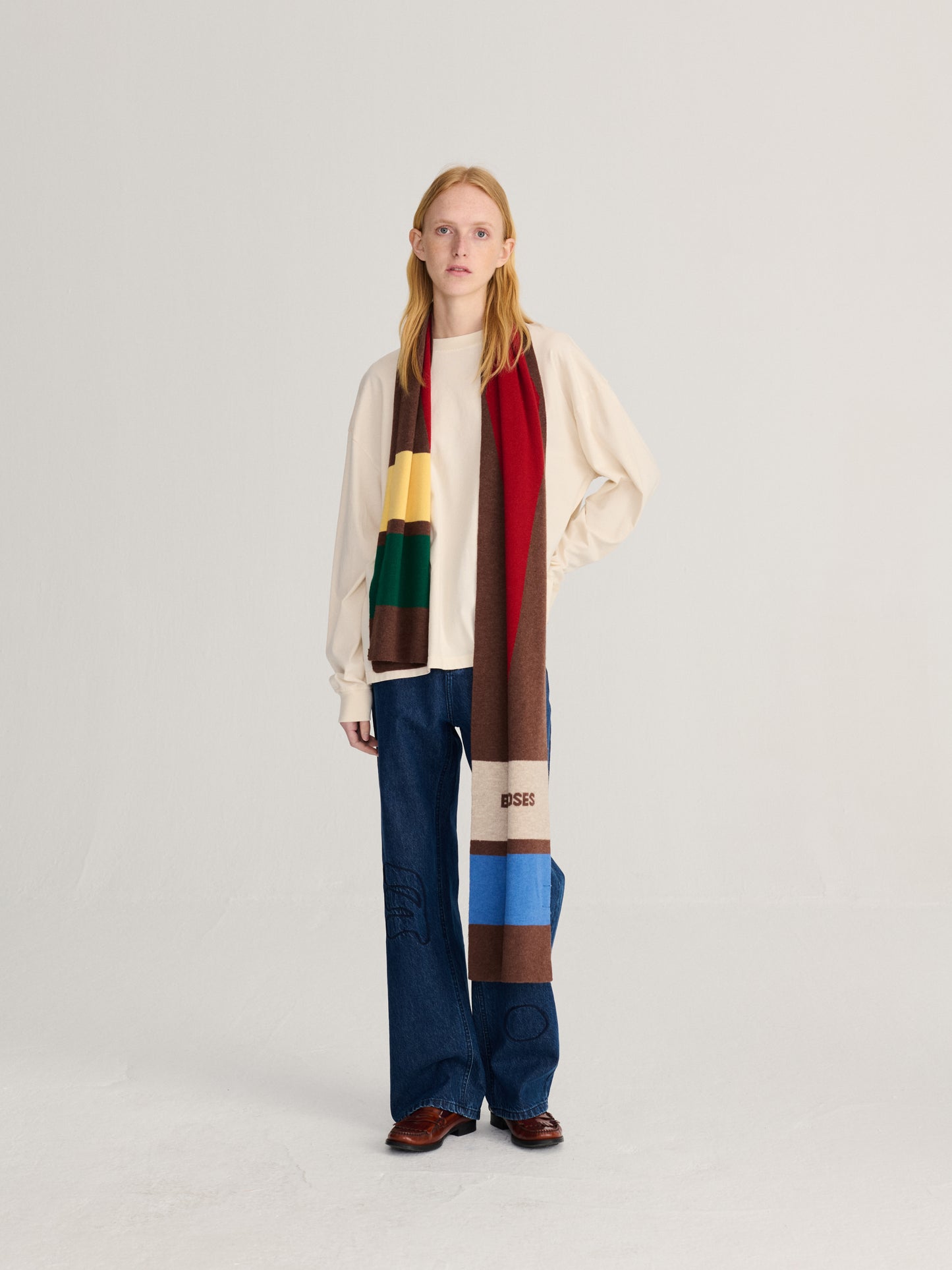 Merino wool long knitted scarf