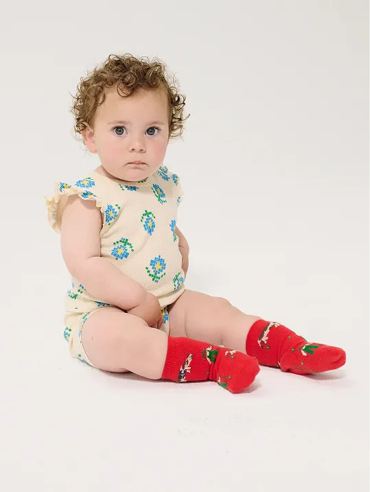 Pixel Flowers all over ruffled top