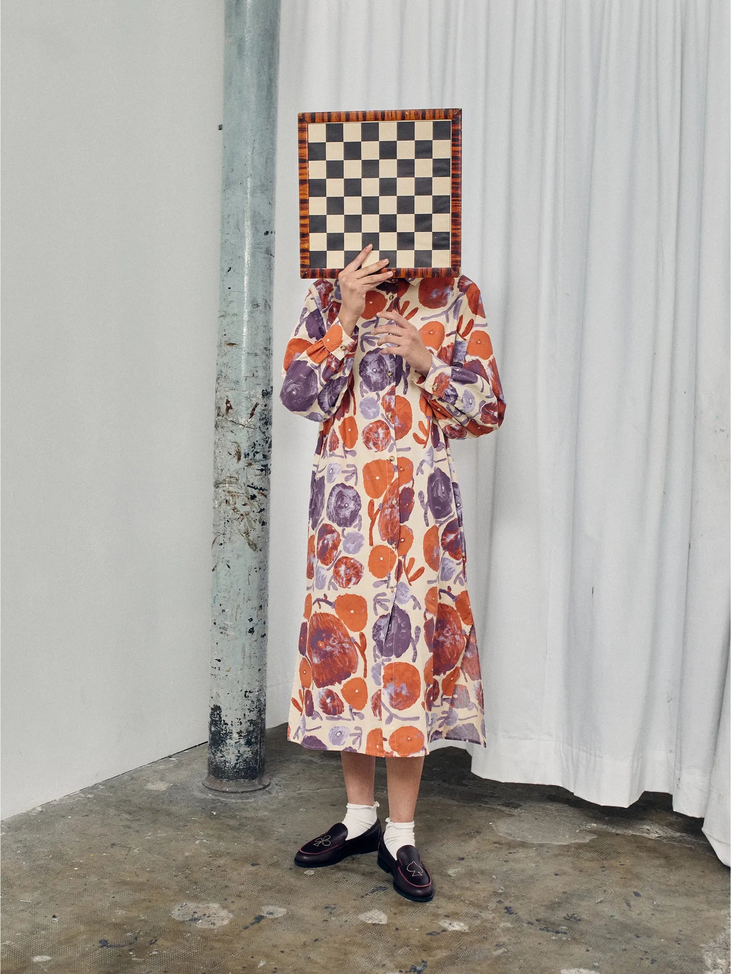 Dahlia pattern shirt dress