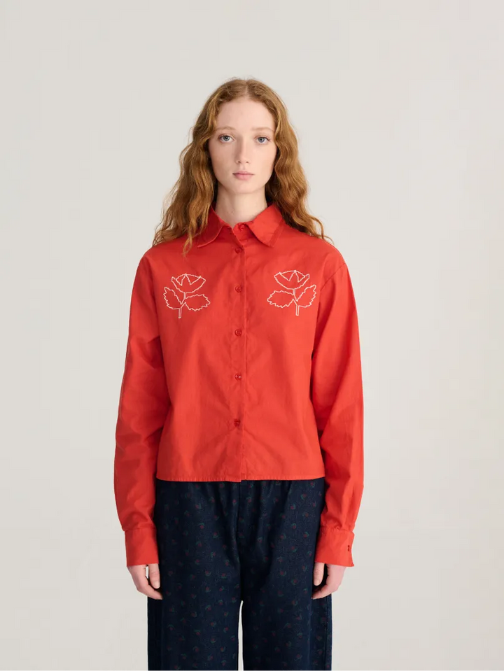 Vibrant Flower embroidery poplin shirt