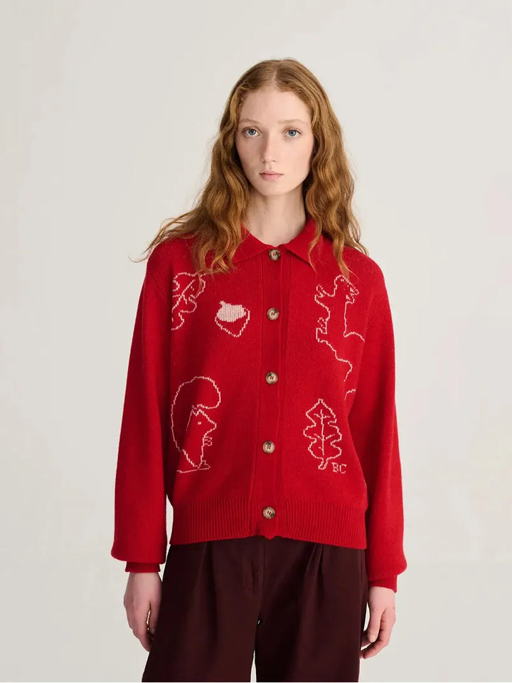 Forest Scene wool blend polo cardigan