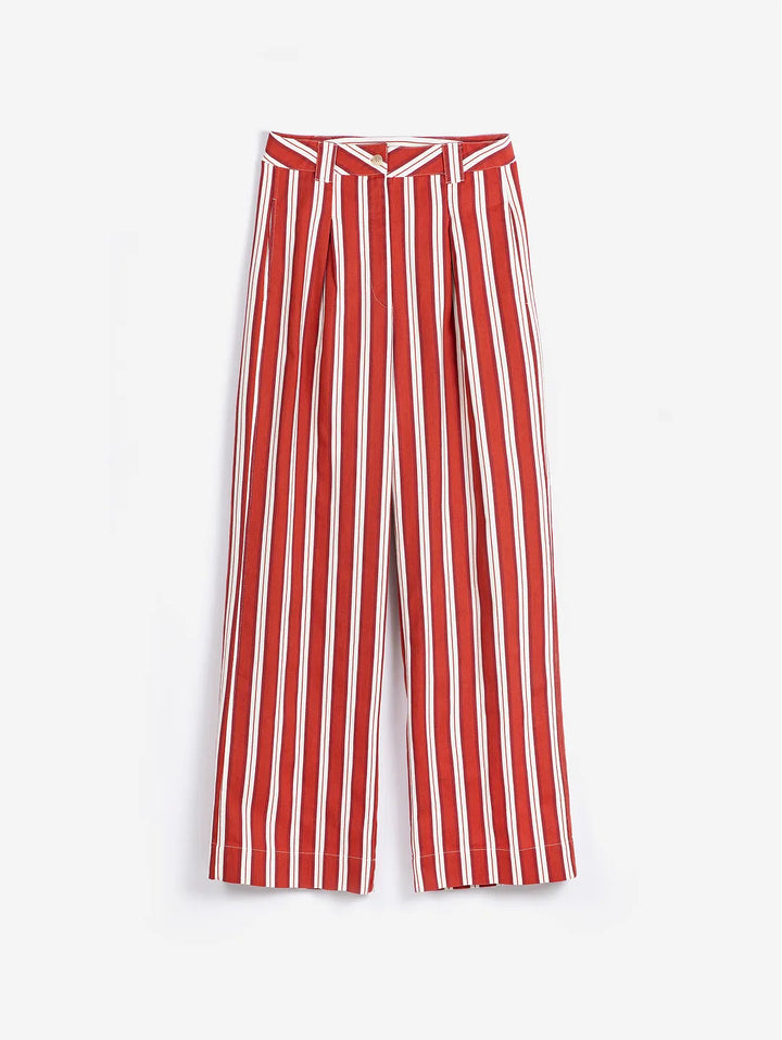 Striped twill wide leg pants