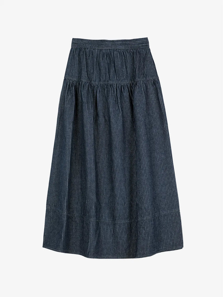 Denim A-line stripe skirt