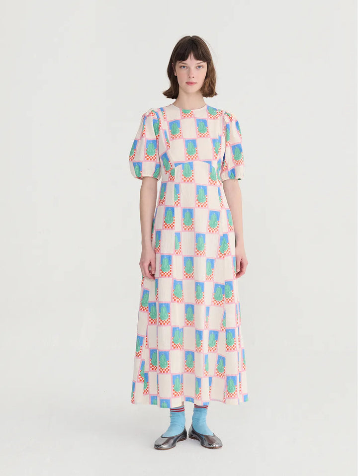 Simple Pear pattern puff sleeve dress
