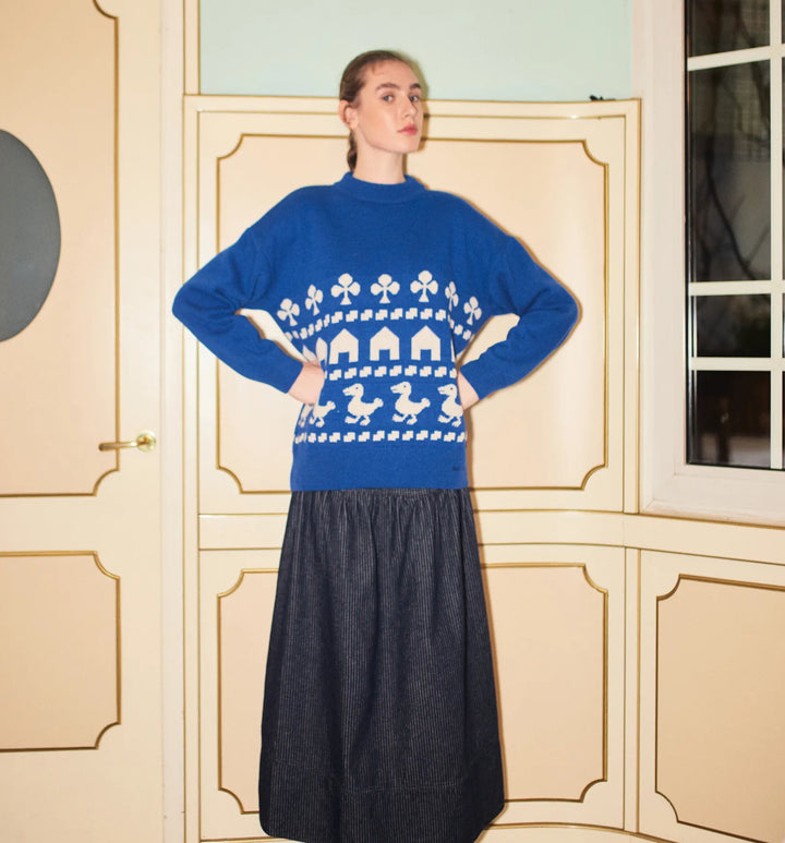 Denim A-line stripe skirt