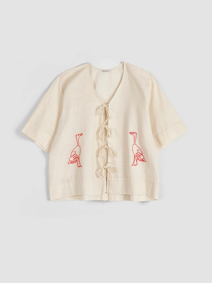 Embroidery tied blouse
