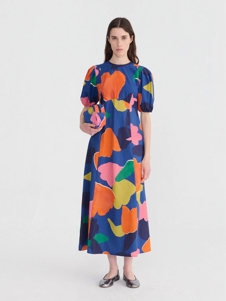 Blooming color pattern puff sleeve dress