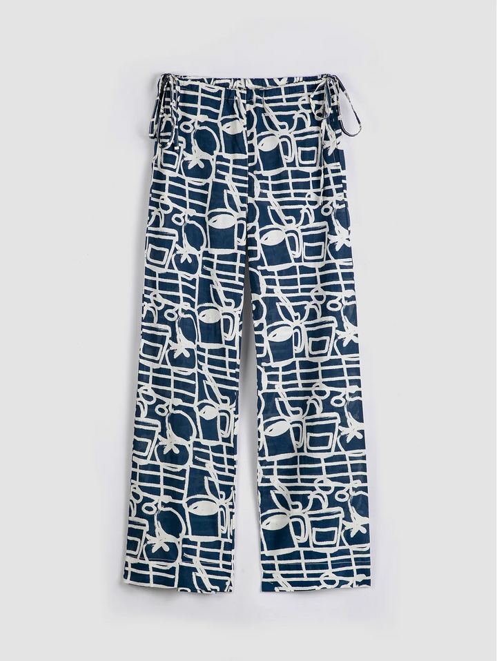 Cookery festival pattern wide-leg trousers