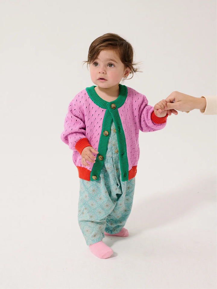 Color Block open work cardigan