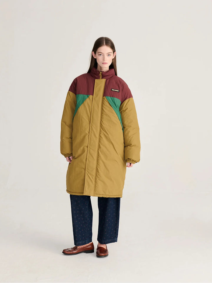 Oversize long color block puffer