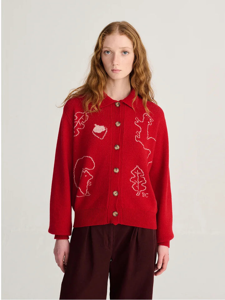 Forest Scene wool blend polo cardigan