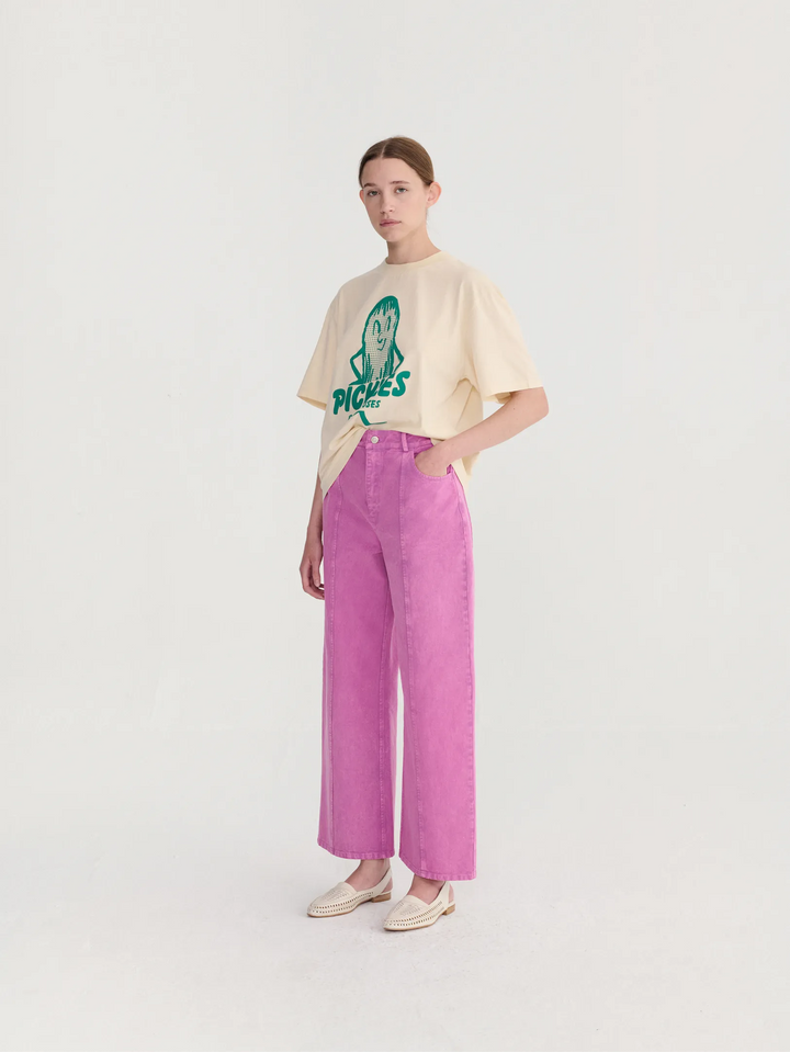 Washed twill boot cut pants