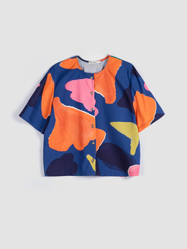 Blooming color pattern cropped blouse